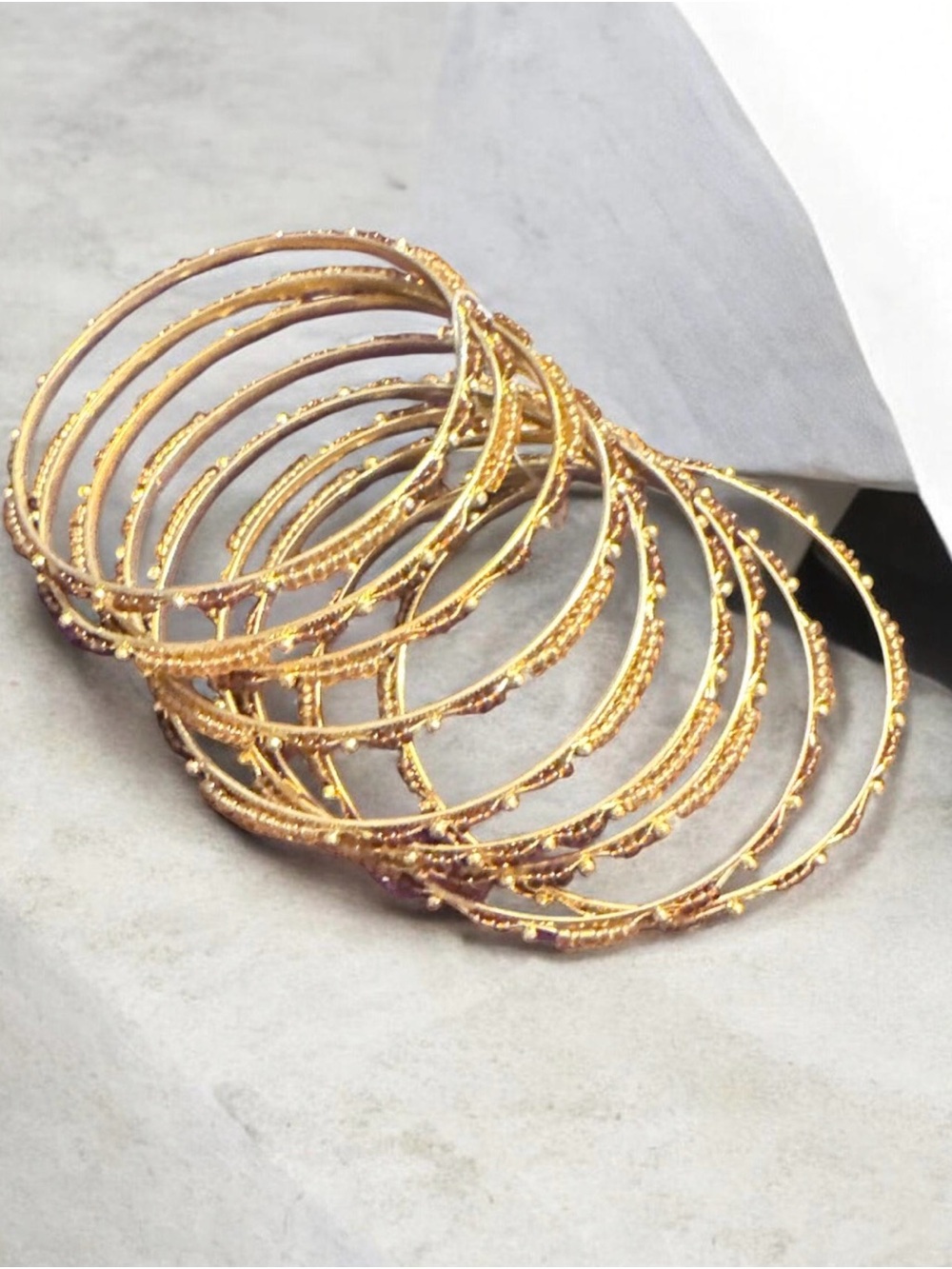 Gold Textured Bangle Bracelet Set - Women Jewelry
698